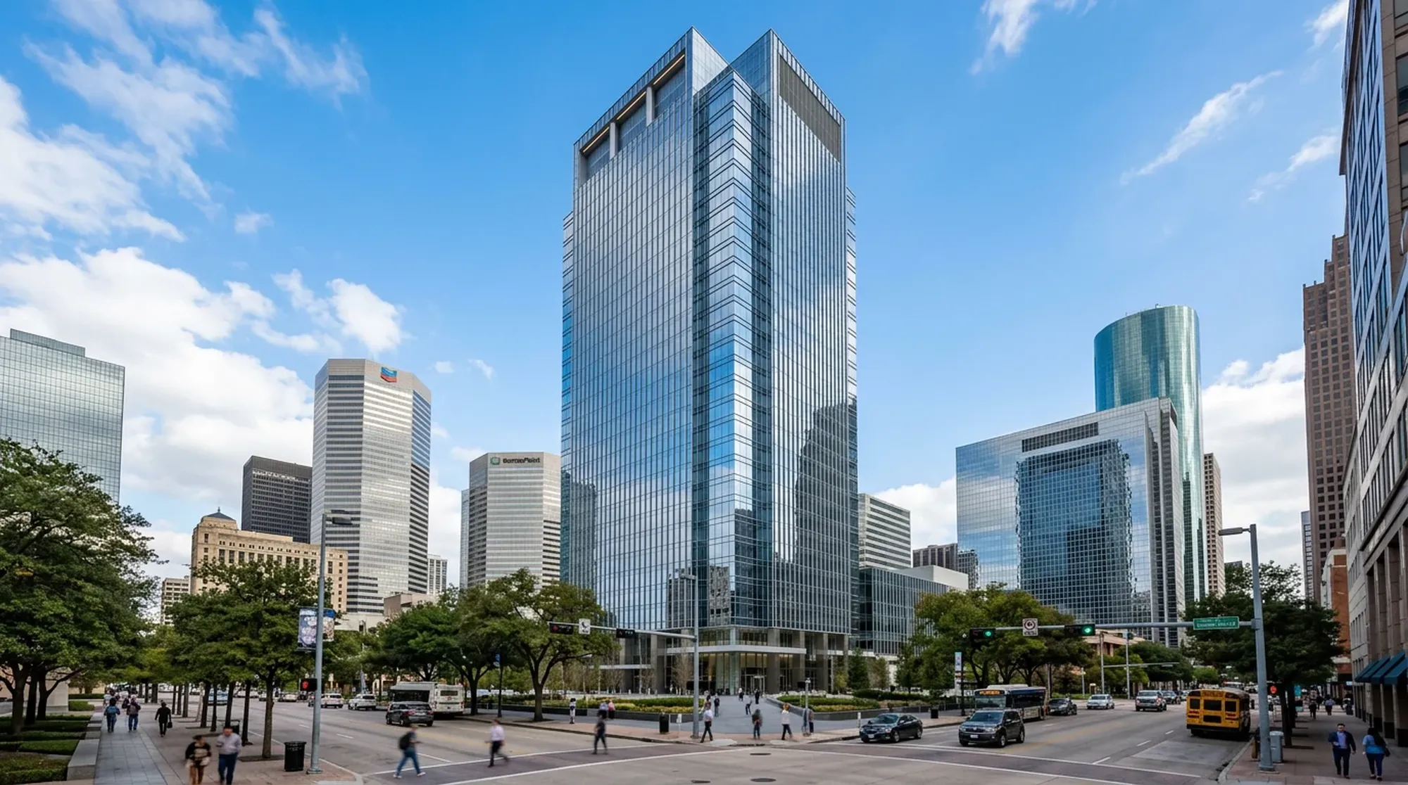 Widok centrum biurowego w Houston przy 712 Main Street — lokalizacja biura ordinarylifegesture.com